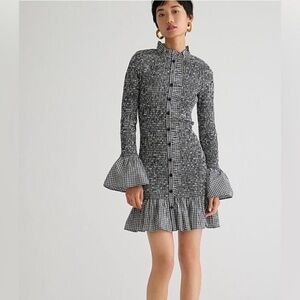 J. Crew Smocked button-up mini‎ dress in gingham Size Medium
